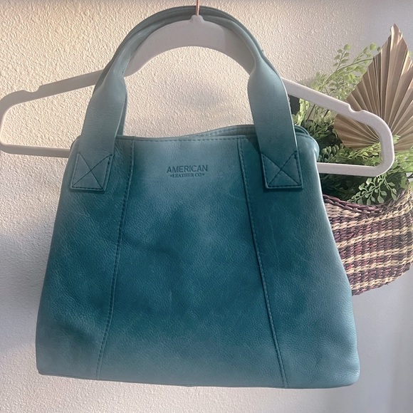 American Leather Co Minimalist Teal Triple Entry Shoulder Bag - Picture 2 of 12